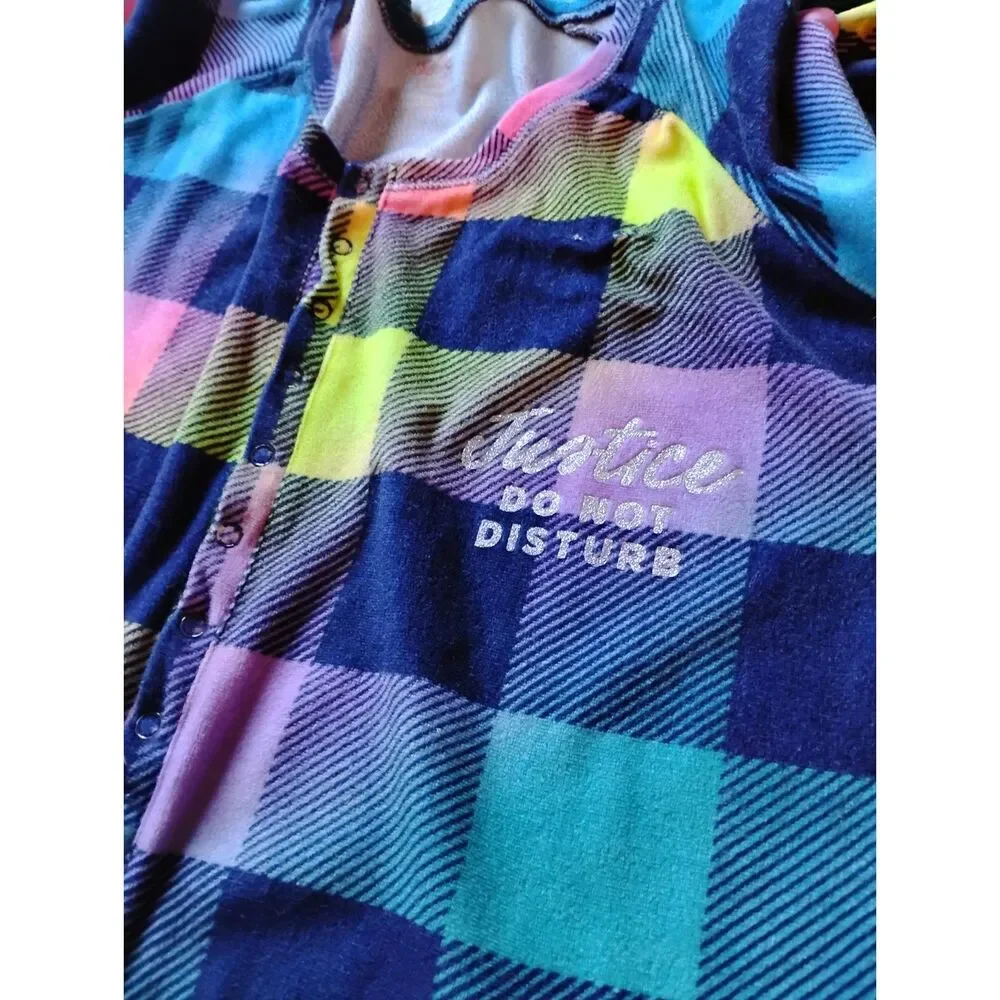 Justice Girls Size Large Colorfully Checkered Union Suit Sleepwear/ Pajamas